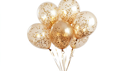 bouquet of gold glitter balloons with confetti, perfect for adding an elegant touch to any celebration, isolated on a white background
