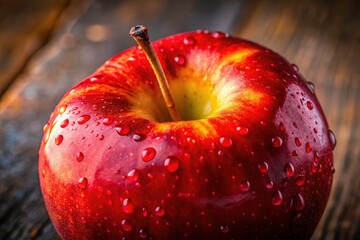 Macro Photography of a Red Apple with a Bite Taken Out, Focus on Texture and Color, Perfect for Food Art, Healthy Eating, and Fresh Fruit Imagery