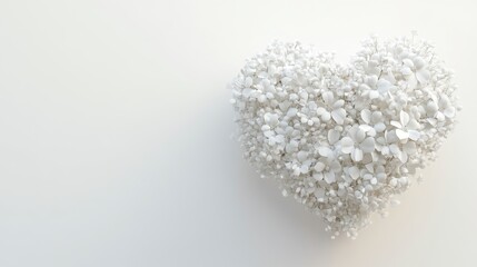 Heart-Shaped Arrangement of Delicate White Floral Blooms on Soft Background, Perfect for Romantic, Wedding, or Elegant Celebration Themes in Visual Media