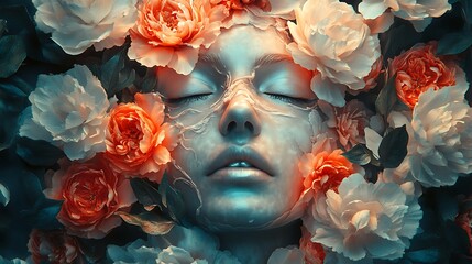 Hyper-Realistic Floral Fusion Portrait of a Woman’s Face with Vibrant Flowers