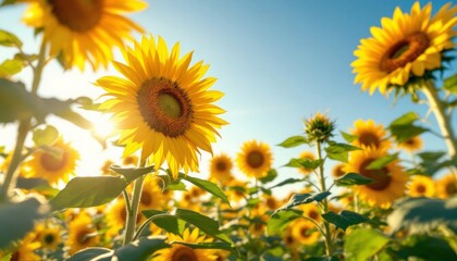 Obraz premium Vibrant Sunflower Field Under a Sunny Sky