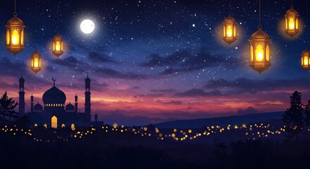 Naklejka premium ramadan background, Illustration of Ramadan Kareem background with mosque Islamic style arches and Arabic patterns, abstract background