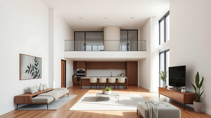 Modern Open Plan Apartment Interior Design: High Ceilings, Luxurious Living Space
