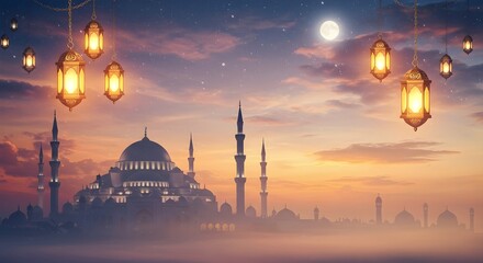 Fototapeta premium ramadan background, Illustration of Ramadan Kareem background with mosque Islamic style arches and Arabic patterns, abstract background