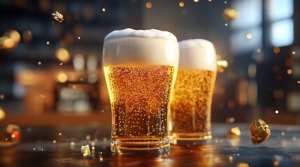 A Vibrant Texture of Golden Beer with a Thick Foam Head, High-Resolution
