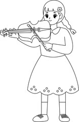 kid playing violin outline coloring printable worksheet