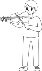 kid playing violin outline coloring printable worksheet