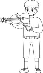 kid playing violin outline coloring printable worksheet