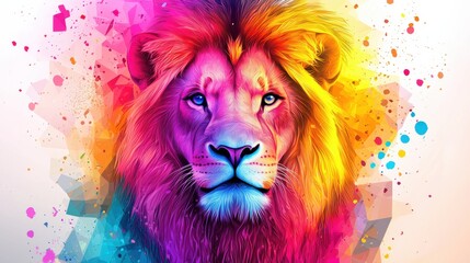 Vibrant lion portrait with colorful abstract environment a unique digital art perspective