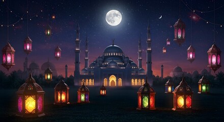Ramadan background, abstract ramadan background, dreamy ramadan kareem background, moon and sky background, mosque background, ramadan advertising, promotion, wallpaper, 4k	