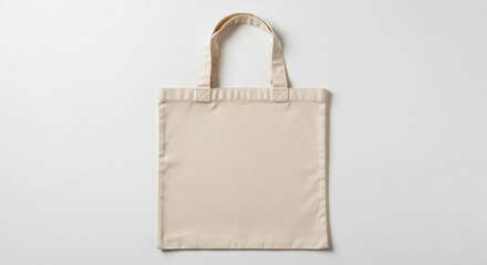 Canvas tote bag, plain beige, minimalist design, eco-friendly, reusable shopping bag, flat lay, white background