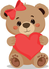 Valentines Day Bear clipart, Cute Bear Hugging Heart