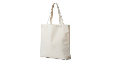white canvas tote bag, plain design, simple, minimalist, eco-friendly, reusable shopping bag, isolated on white background, studio shot