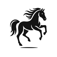 Obraz premium Schwarz-weiße Silhouette eines galoppierenden Pferdes – KI generiert