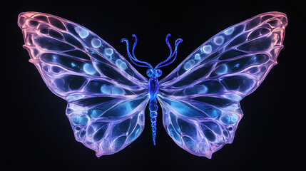 pale purple and blue, fairy-like wings on a black background.