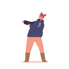 Happy Little Girl Wear Warm Clothes and Enjoying Winter Vacation and Games. Kid Character Fooling and Playing