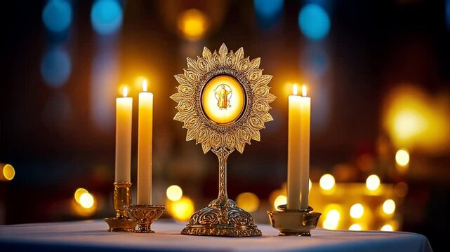 Monstrance with Blessed Sacrament in Candlelight