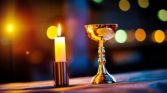 Chalice Beside Lit Paschal Candle at Easter Vigil