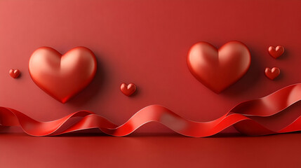 Red hearts, ribbon, Valentine's Day background
