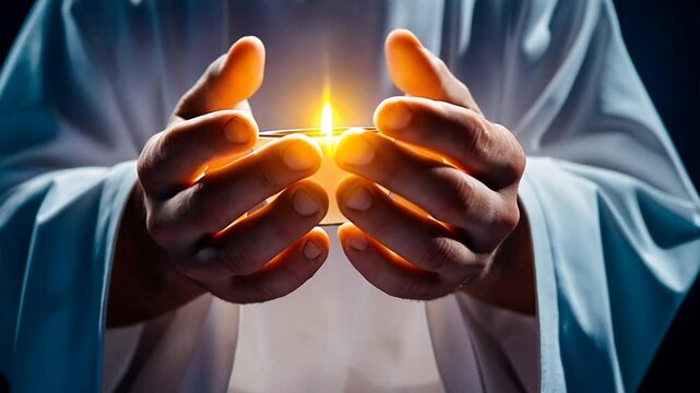 Close-Up of Priest Consecrating Host at Eucharist