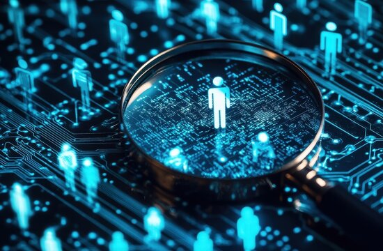 Magnifying Glass Focusing on Person in Digital Network