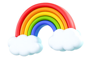 Vibrant 3D Render of a Rainbow Arcing over Fluffy Clouds A Delightful Image for Children's Books and Websites