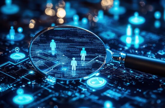 Digital Magnifying Glass Shows Network Connections - Powered by Adobe