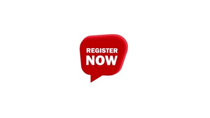 Register now with cursor button. Internet icon. Register now speech bubble. Motion graphics.