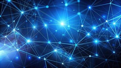 Obraz premium A luminous blue network of interconnected points and lines representing a complex system of communication and information flow.