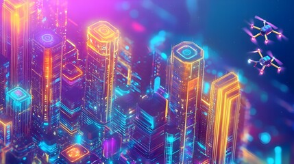 neon cityscape: drones & futuristic architecture - cyberpunk
