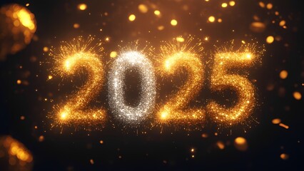 Festive 2025 Celebration Poster with Sparkling Gold and Silver Text 