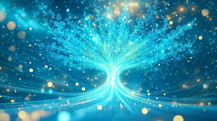 Obraz premium glowing blue tree of life abstract art - abstract art