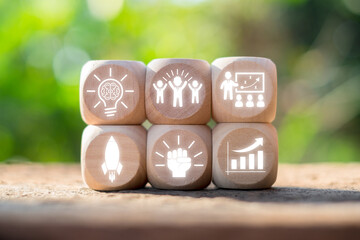 Inspiring 'Learn and Lead' Concept with Wooden Blocks Illustrating Growth, Innovation, and...