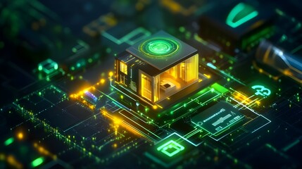 smart home on circuit board - iot concept - cyberpunk aesthetic