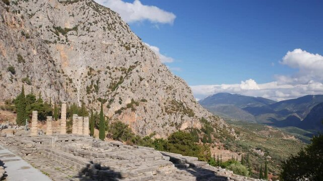 Apollo temple and valley at Delphi, Greece