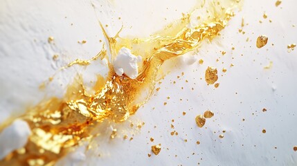 Abstract Golden and White Watercolor Background with Splatter