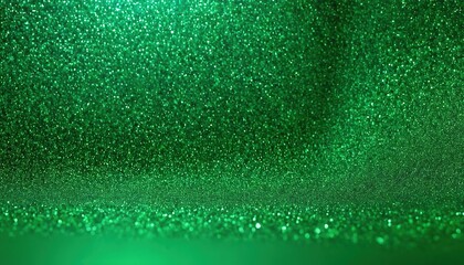 Abstract shiny green glitter background Emerald green glitter wide horizontal background