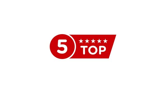 Top Five stars rating vector animation on green screen, Top Five stars customer product rating review. Red isolated five stars. Motion graphics.