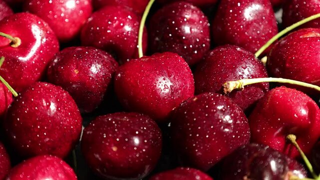 Red cherry fruit with drops 