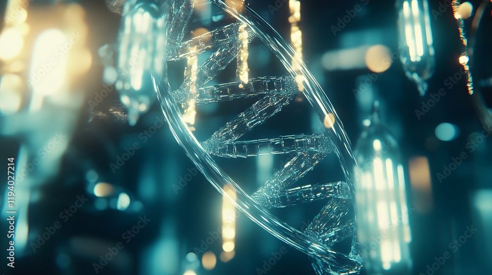 Poster crystallized dna helix structure in futuristic setting