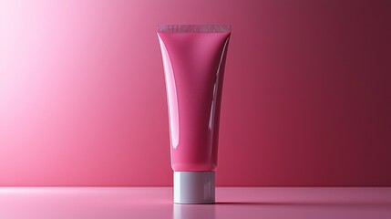 Pink tube product on pink surface with pink background.