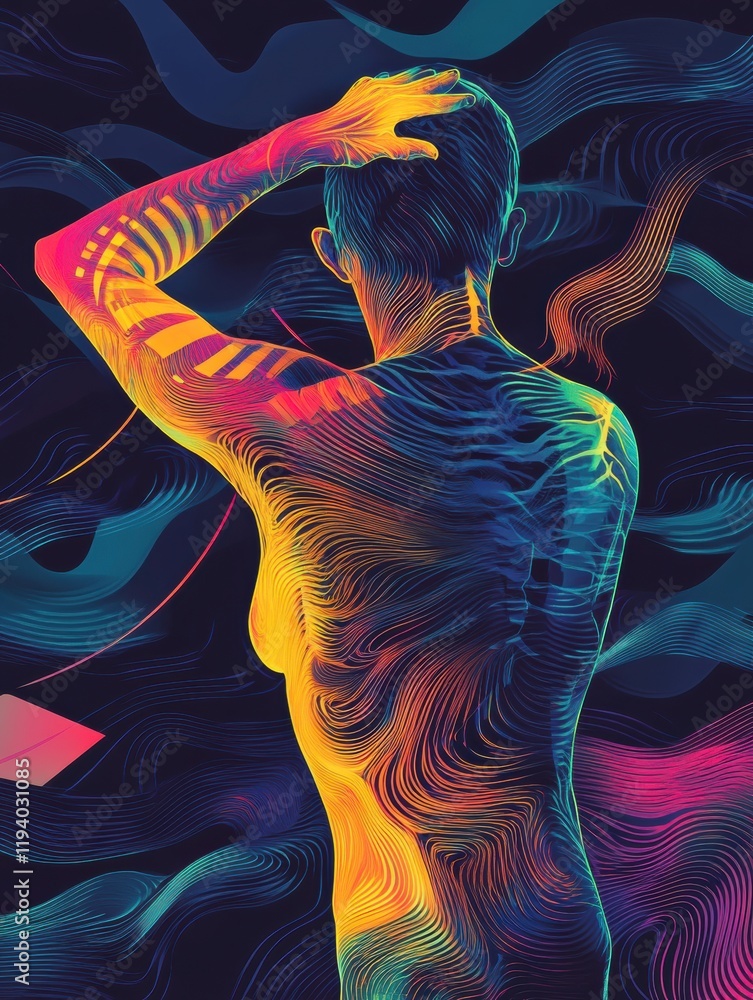 Leinwandbilder Expressing internal struggle with pain through abstract waves and geometric shapes in a colorful representation. Generative AI