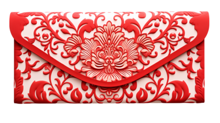 Elegant Red and White Floral Clutch Purse on a transparent background