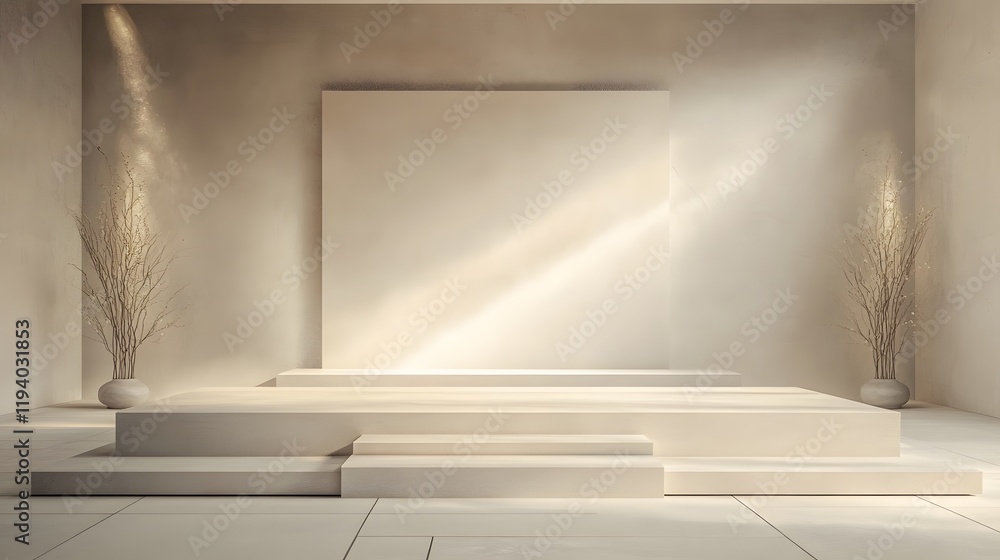 Poster minimalist room displaying a blank canvas and platform