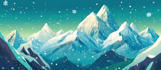 Obraz premium Snowy mountain range winter landscape; snowfall background; website banner