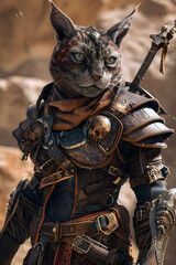 Grit and Fierce Determination: A Khajiit Warrior in Captivating Desert Armor