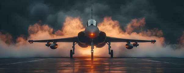 Fighter Jet Runway Sunset Smoke