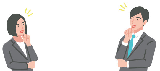 向き合って考えるスーツ姿の男女