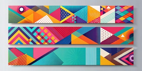 Obraz premium A vibrant abstract geometric pattern with a contrasting color palette, featuring a variety of shapes and textures, such as stripes, dots, and squares.