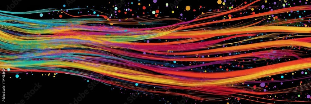 Aufkleber Vibrant energy lines and dots flowing together, representing active communication and data exchange in a dynamic setting. Generative AI